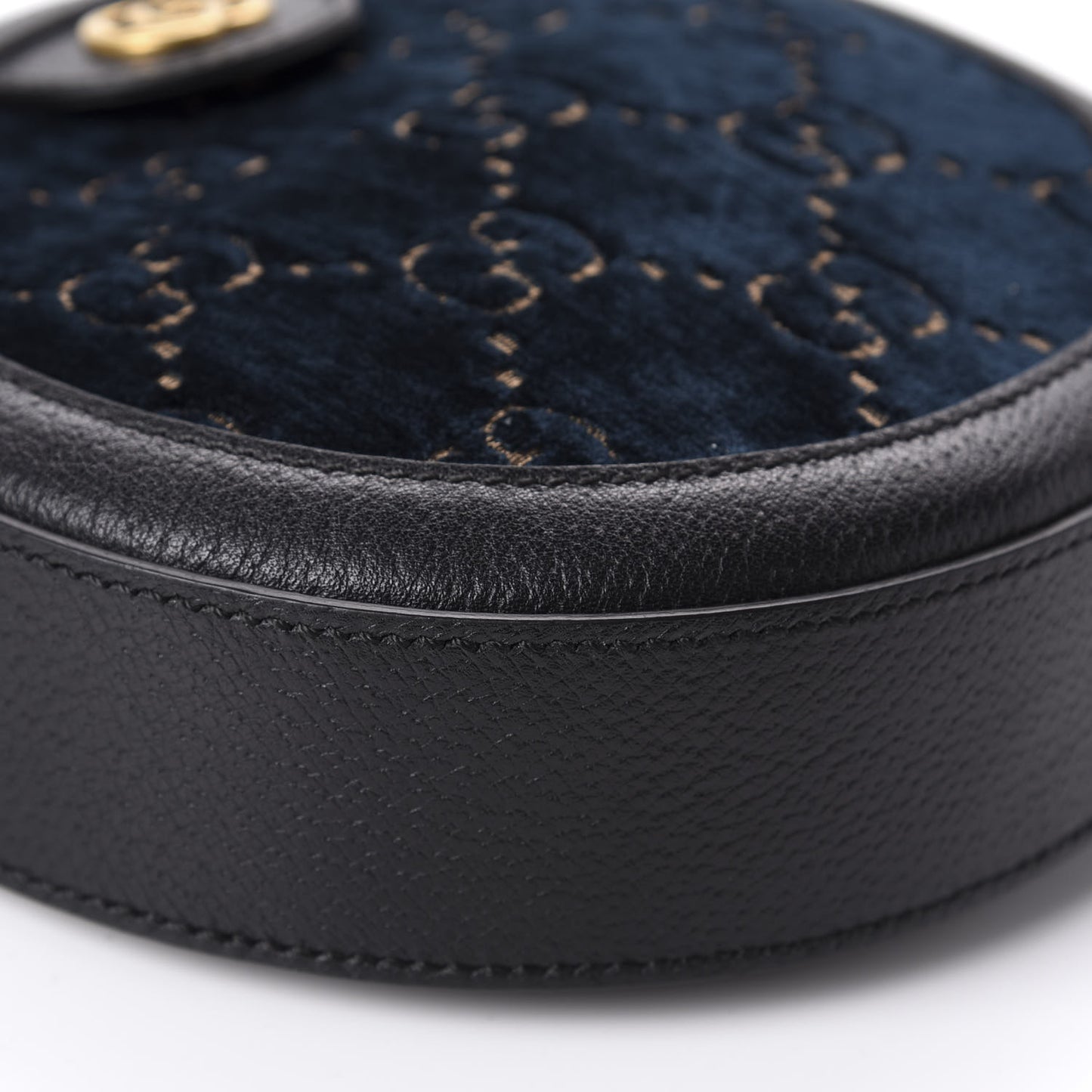 Velvet Calfskin GG Monogram Round Shoulder Bag Blue Beige