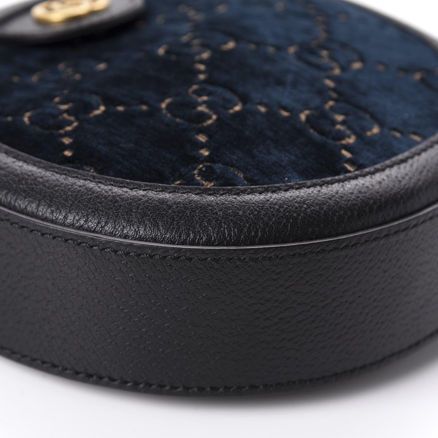 Gucci Velvet Calfskin GG Monogram Round Shoulder Bag Blue Beige 6 of 10