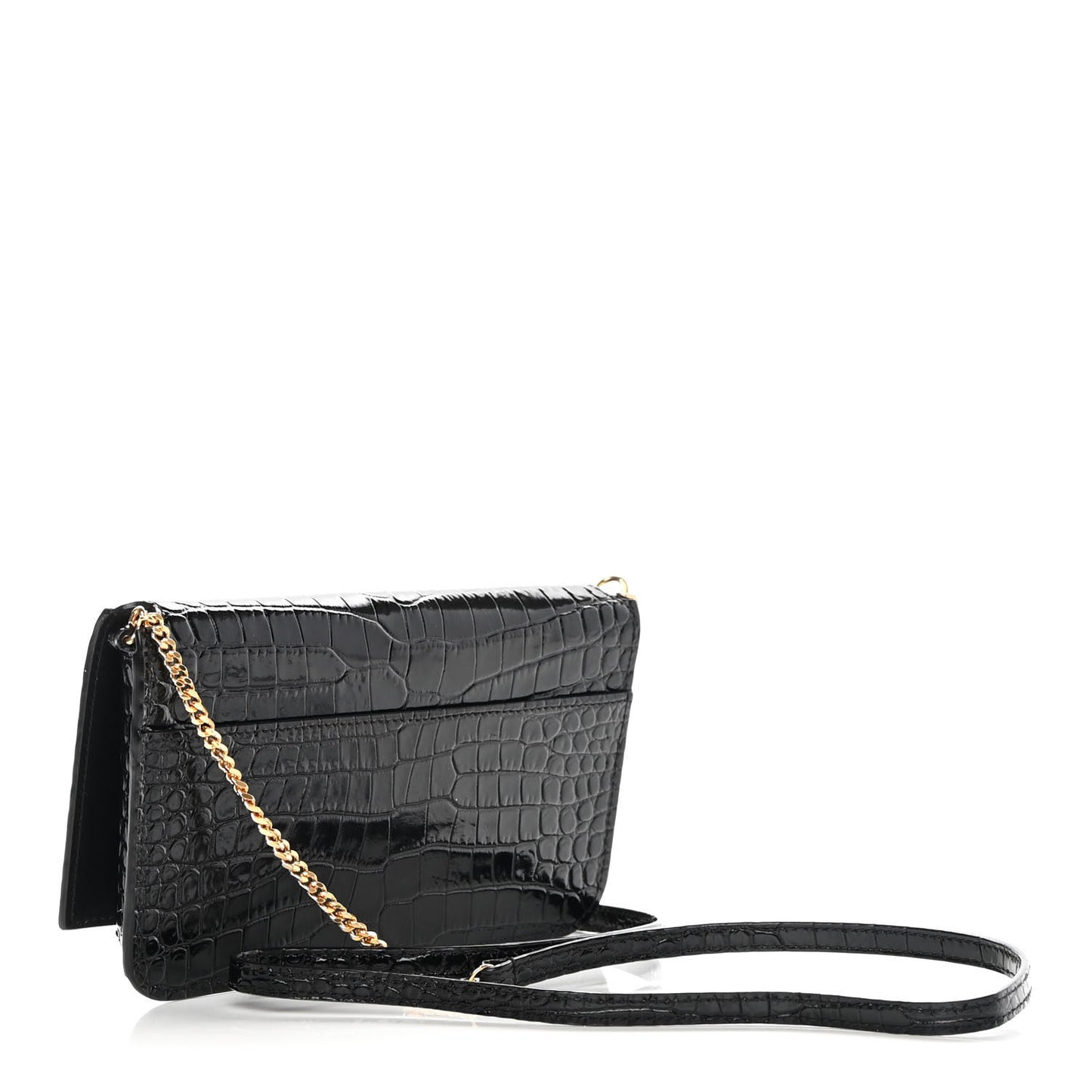 Crocodile Embossed Monogram Phone Holder Crossbody Black