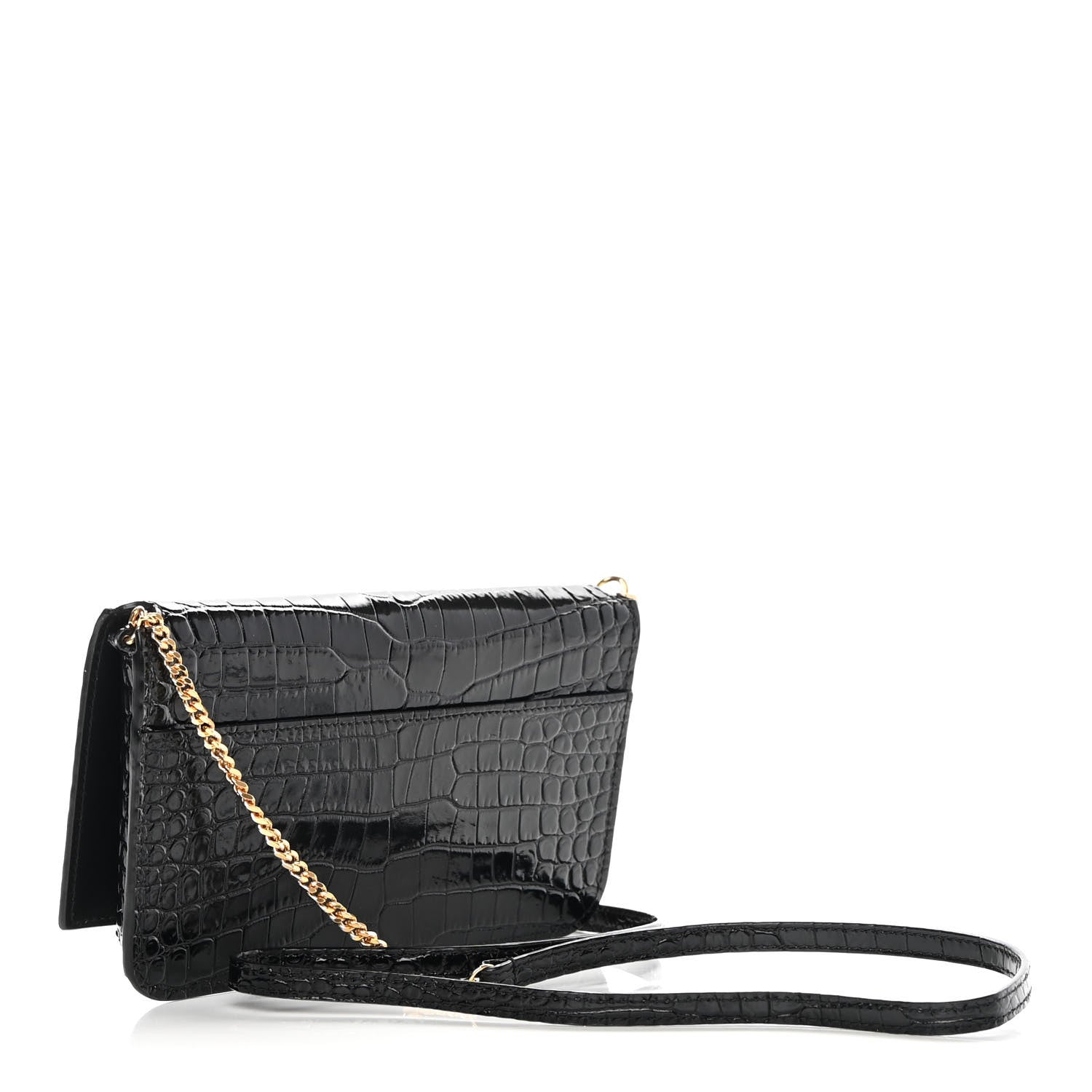 Saint Laurent Crocodile Embossed Monogram Phone Holder Crossbody Black 3 of 14