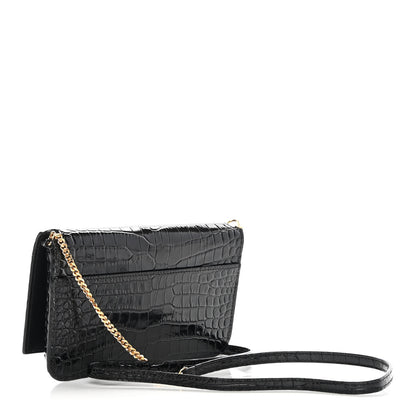 Saint Laurent Crocodile Embossed Monogram Phone Holder Crossbody Black 3 of 14