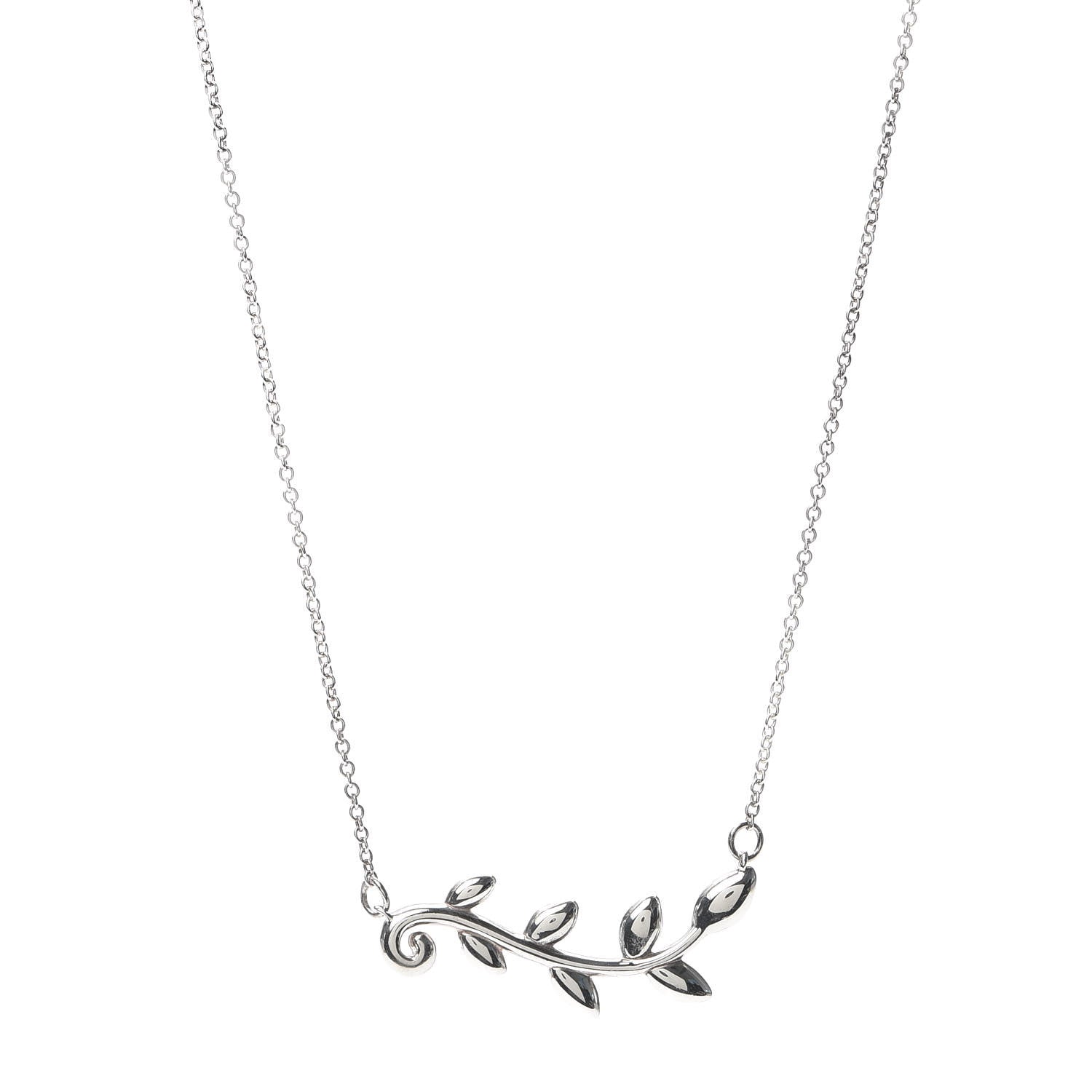 Tiffany Sterling Silver Paloma Picasso Olive Leaf Vine Pendant Necklace 1 of 5