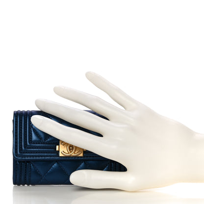 Chanel Metallic Lambskin Quilted Boy Flap Card Holder Blue 2 of 12