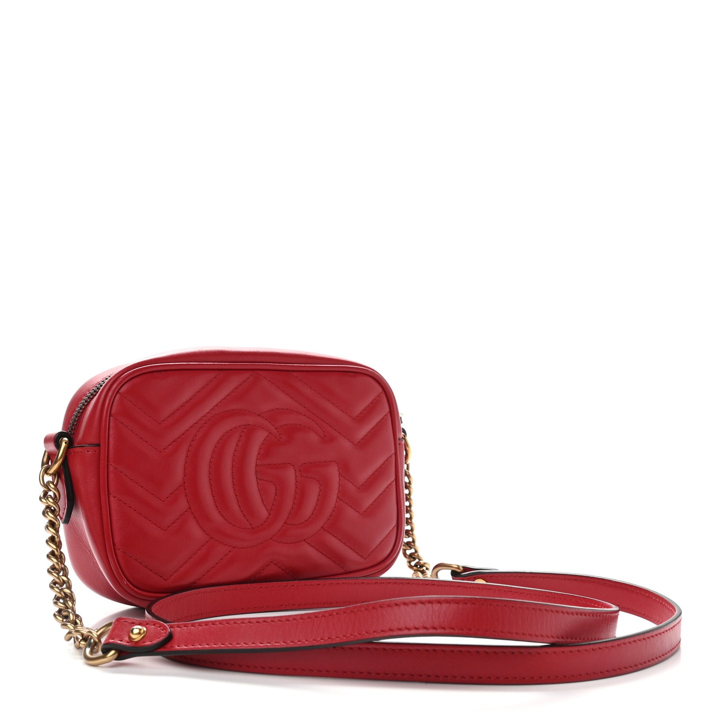 Calfskin Matelasse Mini GG Marmont Chain Shoulder Bag Hibiscus Red
