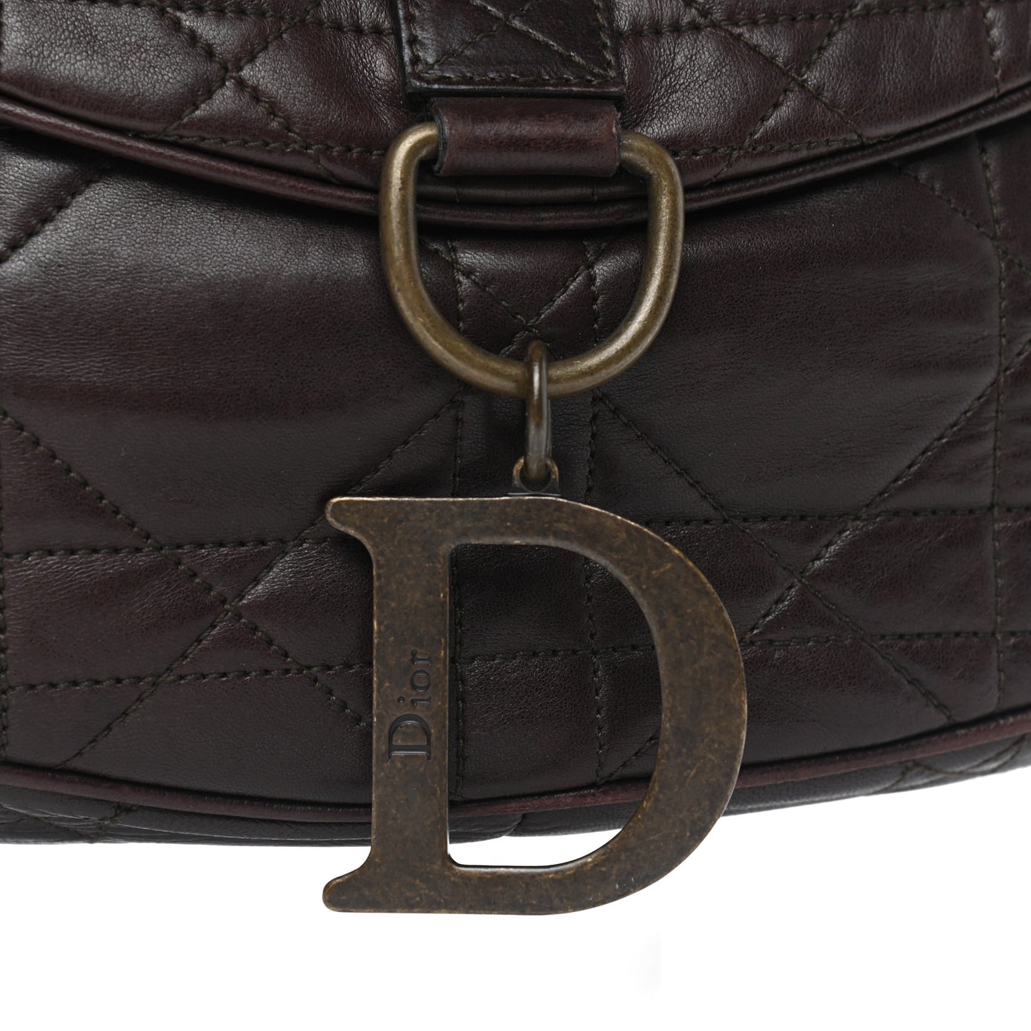 Lambskin Cannage Shoulder Bag Dark Brown