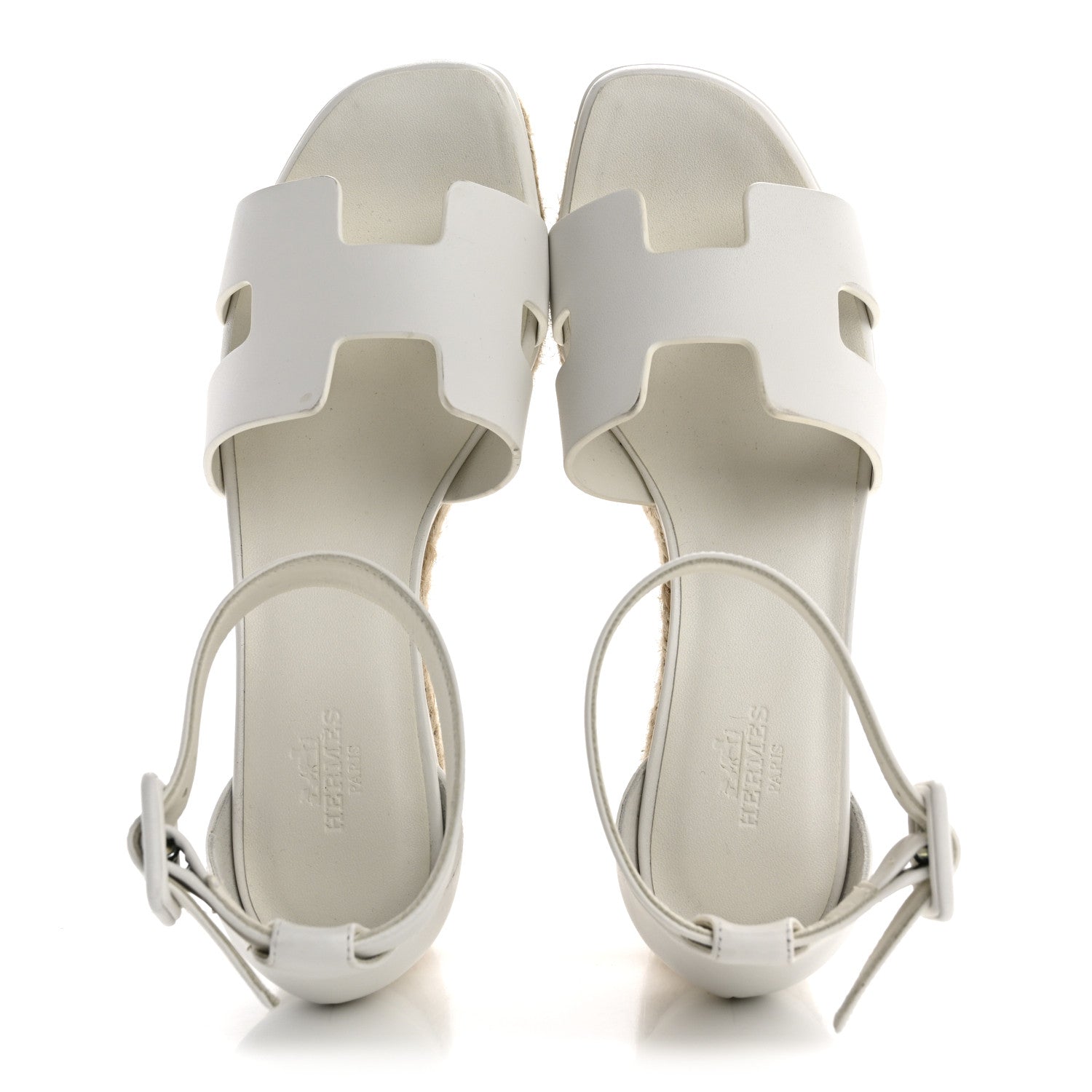 Hermes Goatskin Elda Espadrille Wedge Sandals 35 White 1738041
