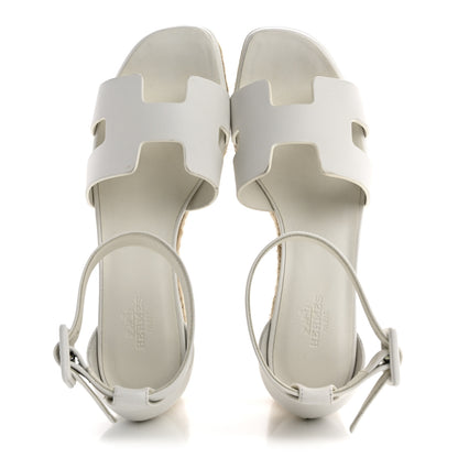 Hermes Goatskin Elda Espadrille Wedge Sandals 35 White 2 of 14