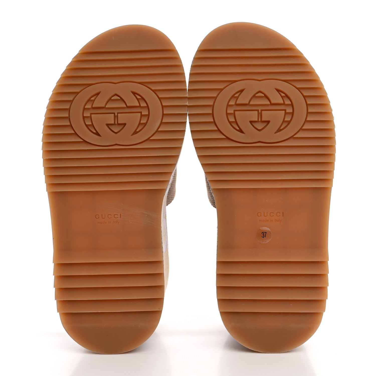 Gucci Monogram Jumbo GG Platform Slide Wedge Sandals 37 Beige Lapis 6 of 9
