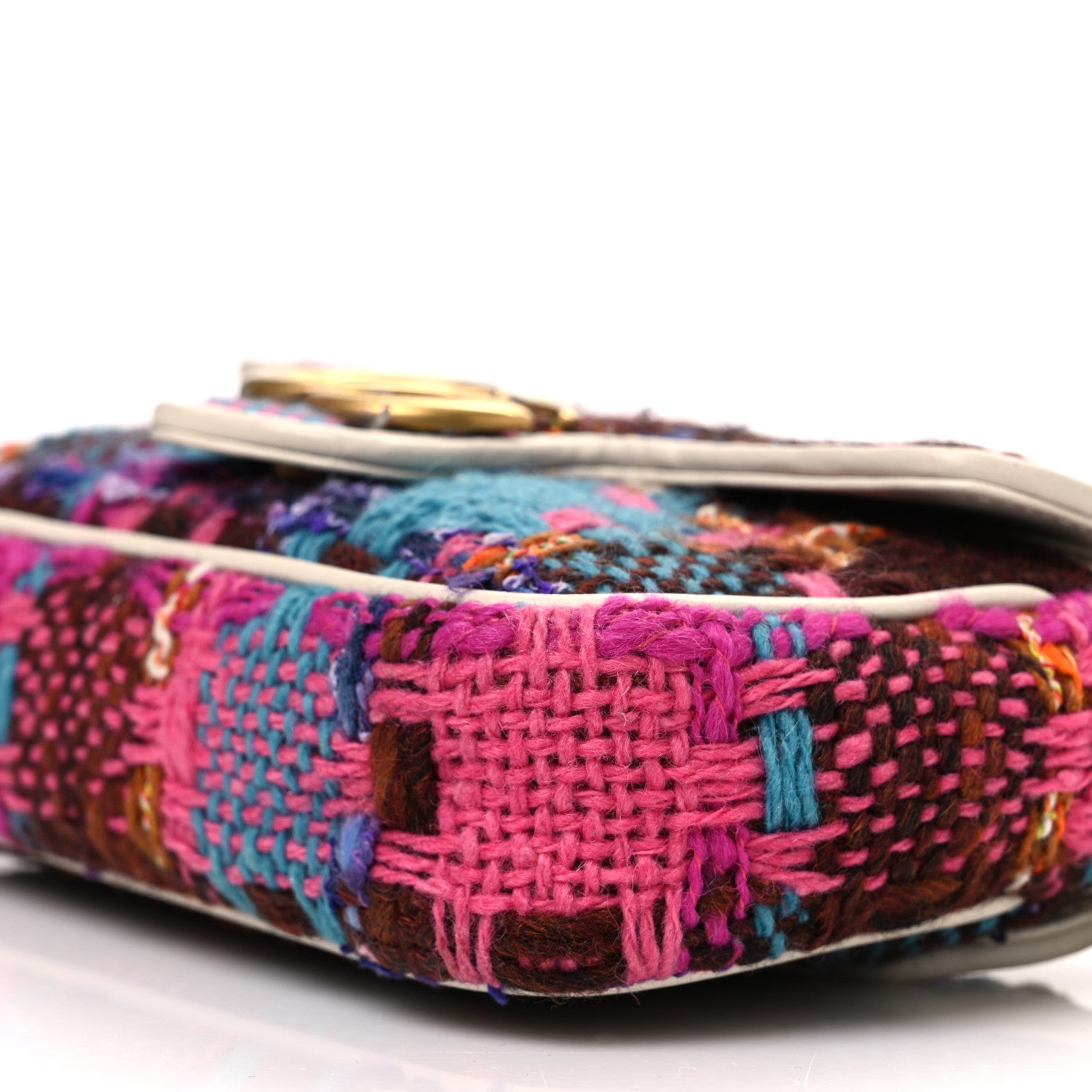 Gucci Tweed Calfskin Spicy Check Super Mini GG Marmont Shoulder Bag Pink Multicolor Mystic White 10 of 12