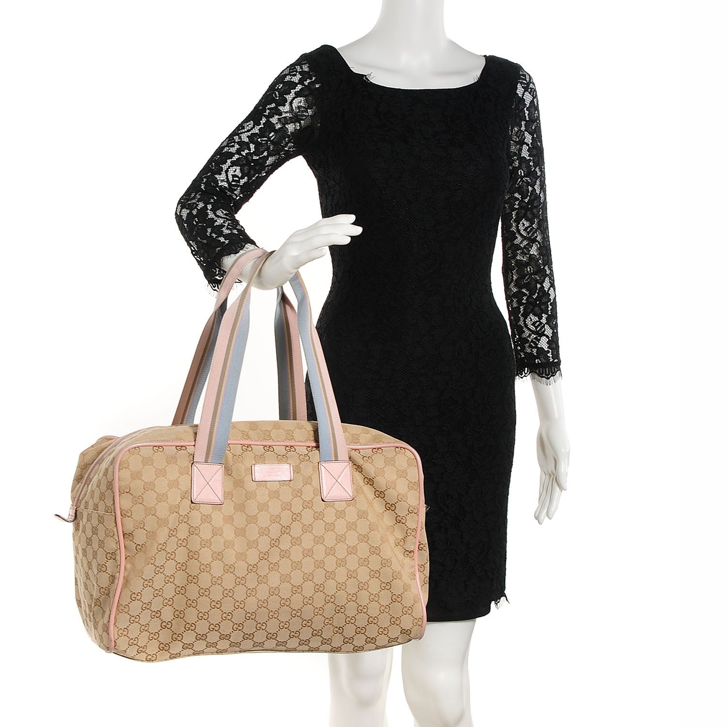 Gucci GG Monogram Web Medium Collapsable Carry On Duffle Beige Pink 2 of 9