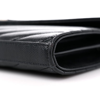 Saint Laurent Grain De Poudre Matelasse Chevron Monogram Chain Wallet Black 9 of 12