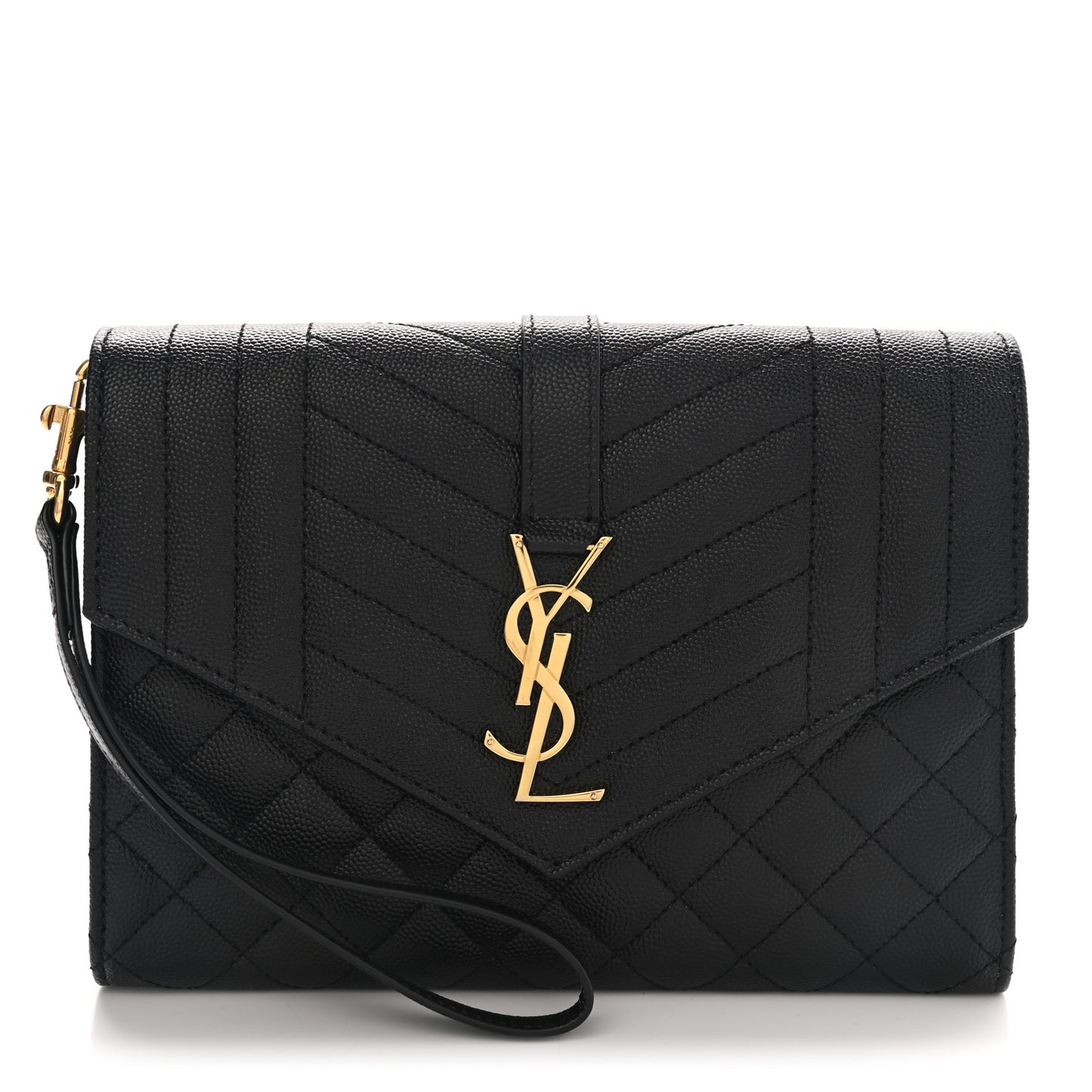 Grain De Poudre Textured Mixed Matelasse Triquilt Monogram Clutch Black