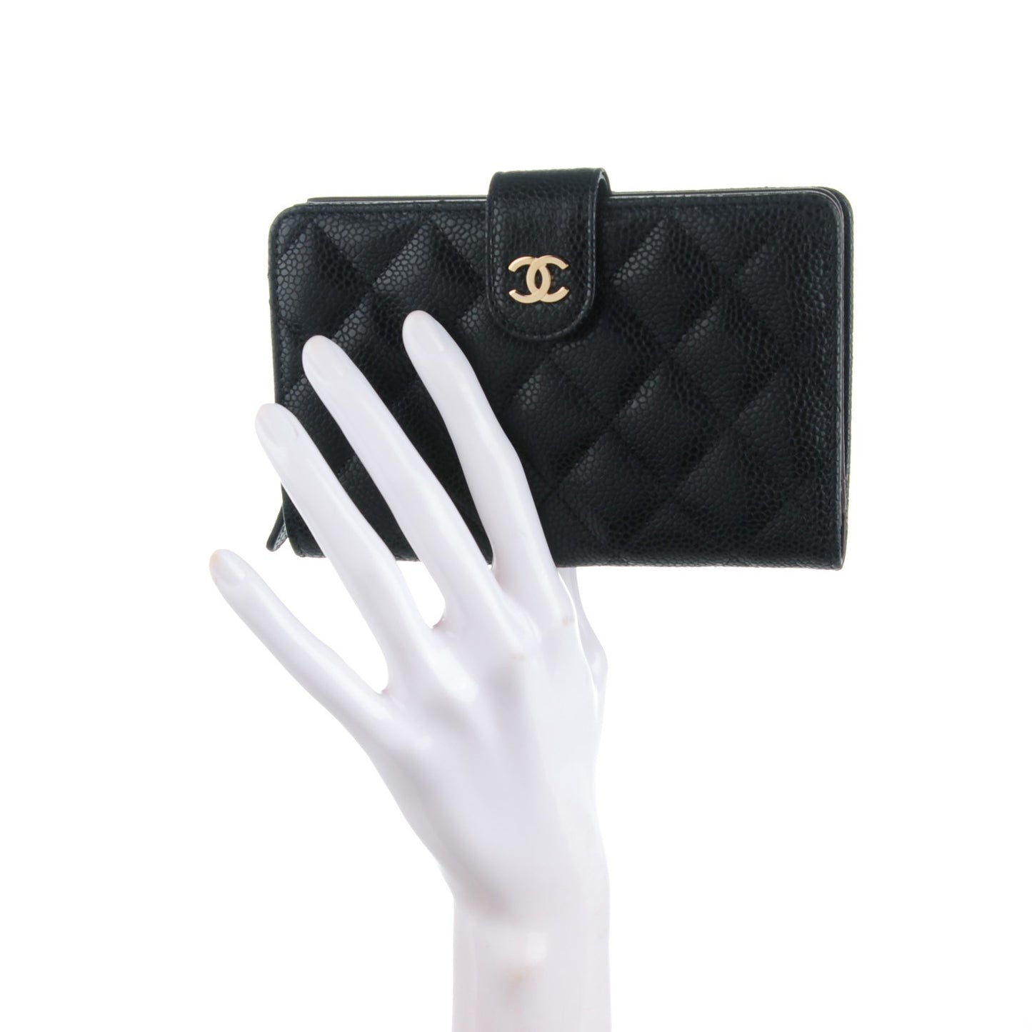 Caviar Quilted Zipped Pocket Wallet Black