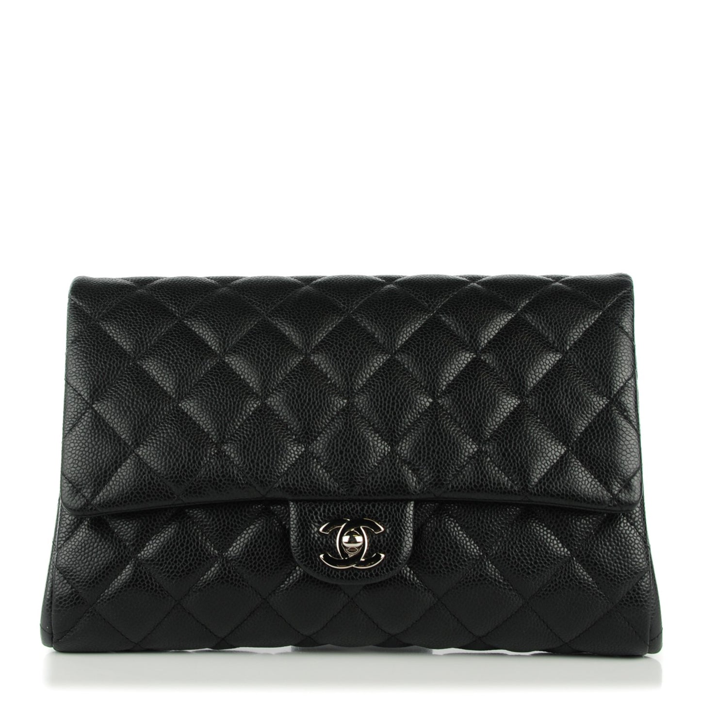 Caviar Quilted Clutch With Chain Flap Black