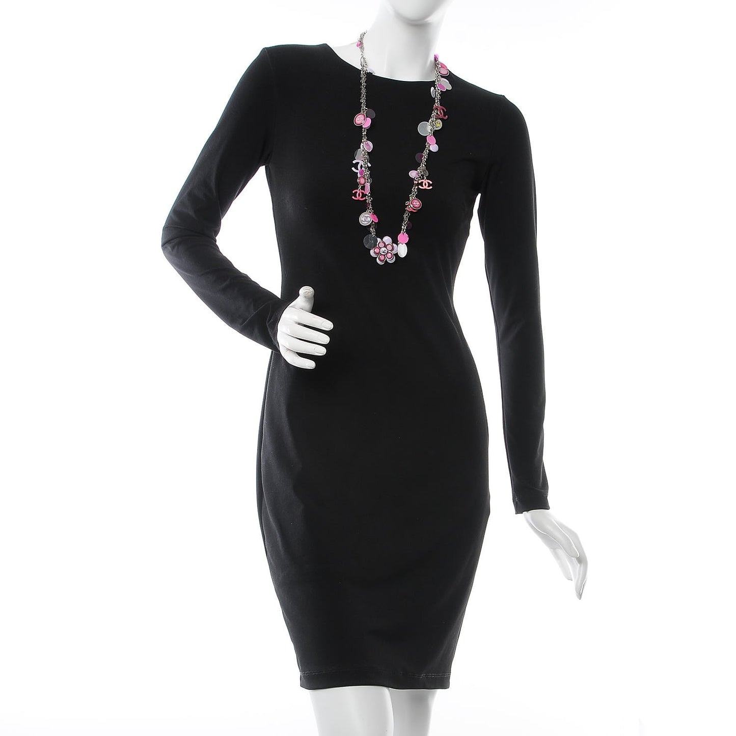 Enamel Plastic Flower Disc CC Necklace Pink Silver