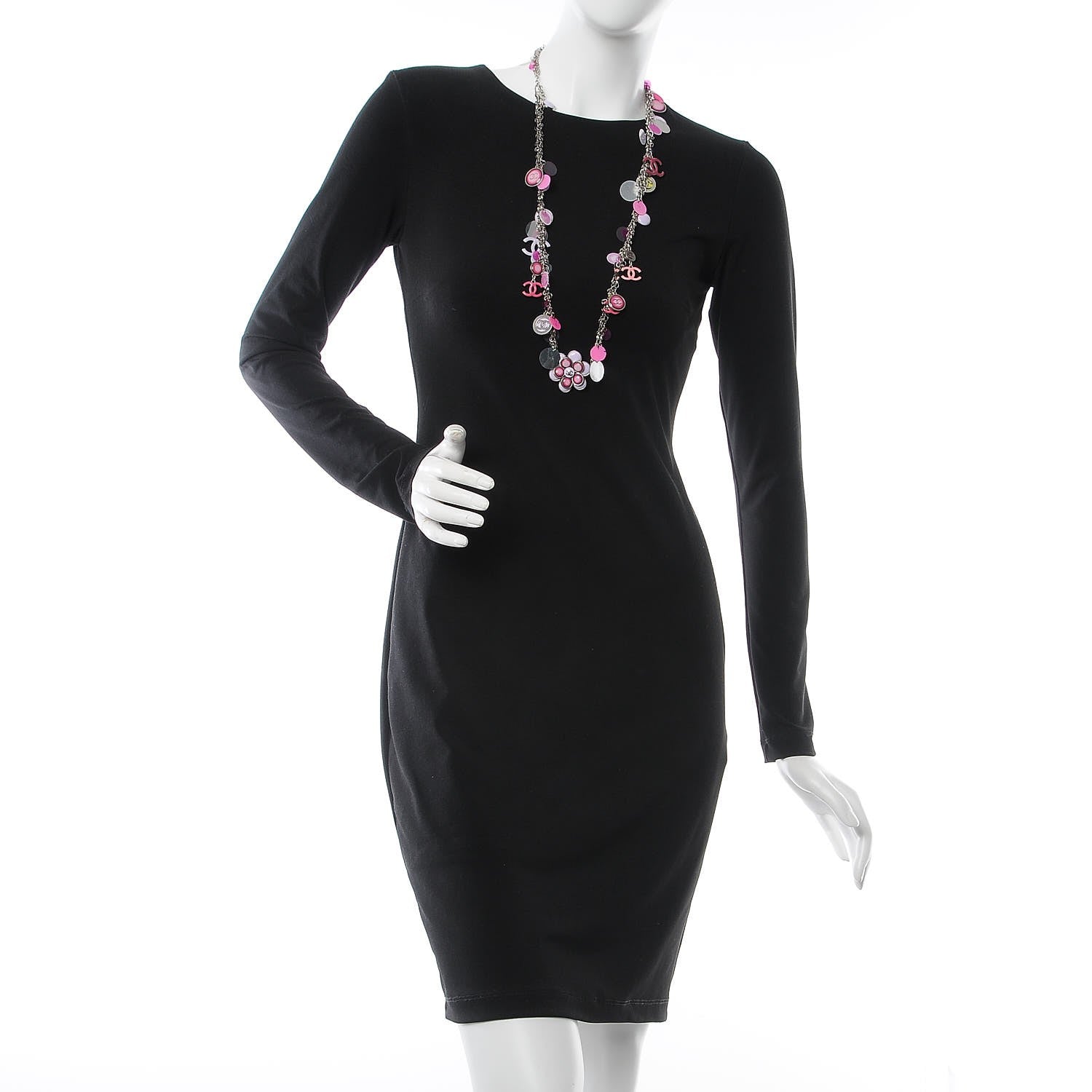 Chanel Enamel Plastic Flower Disc CC Necklace Pink Silver 3 of 12
