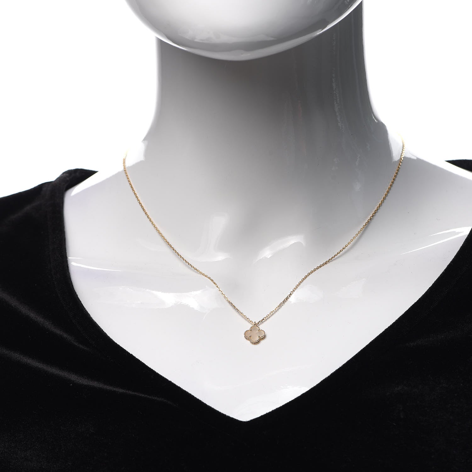 Van Cleef & Arpels 18K Yellow Gold Mother of Pearl Sweet Alhambra Pendant Necklace 2 of 8