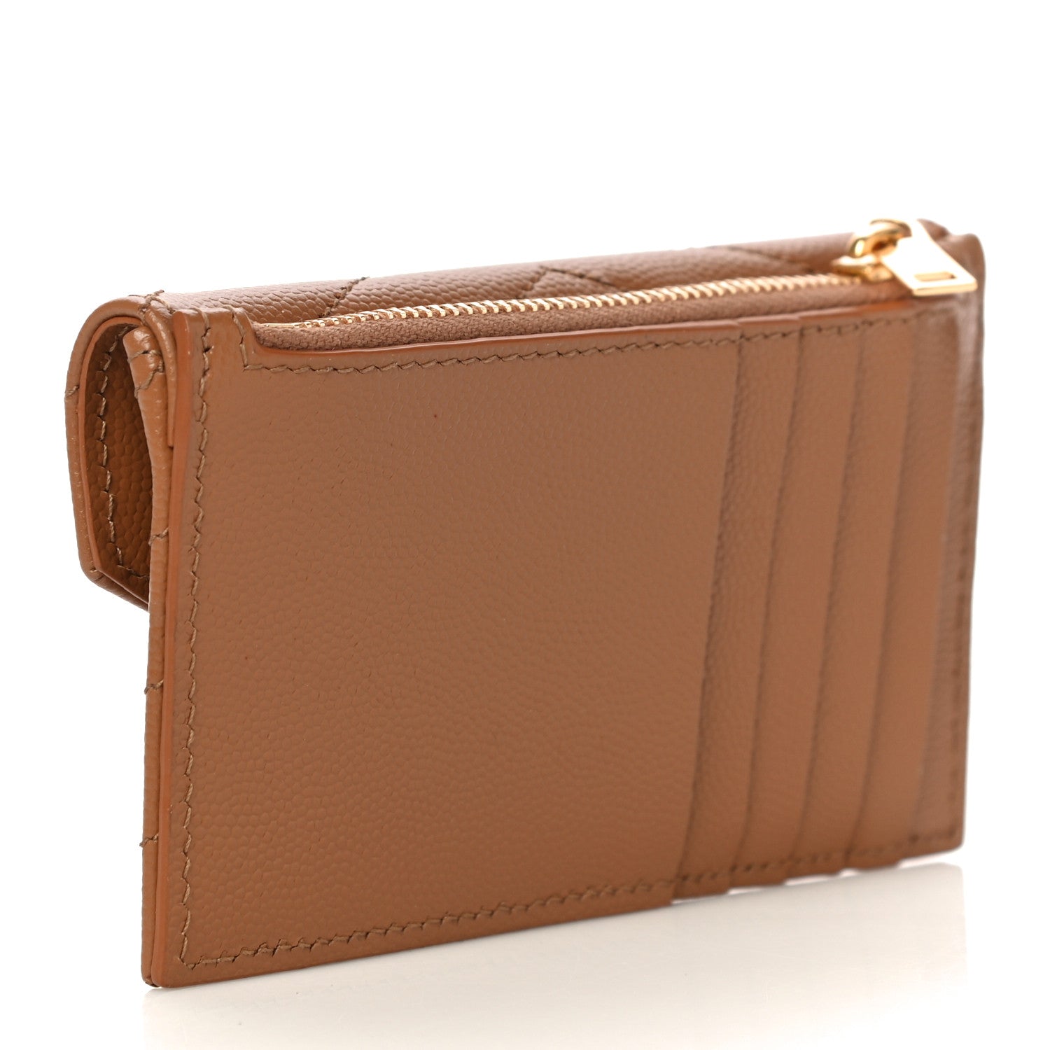 Saint Laurent Grain De Poudre Matelasse Chevron Monogram Compact Wallet Natural Dark 3 of 12