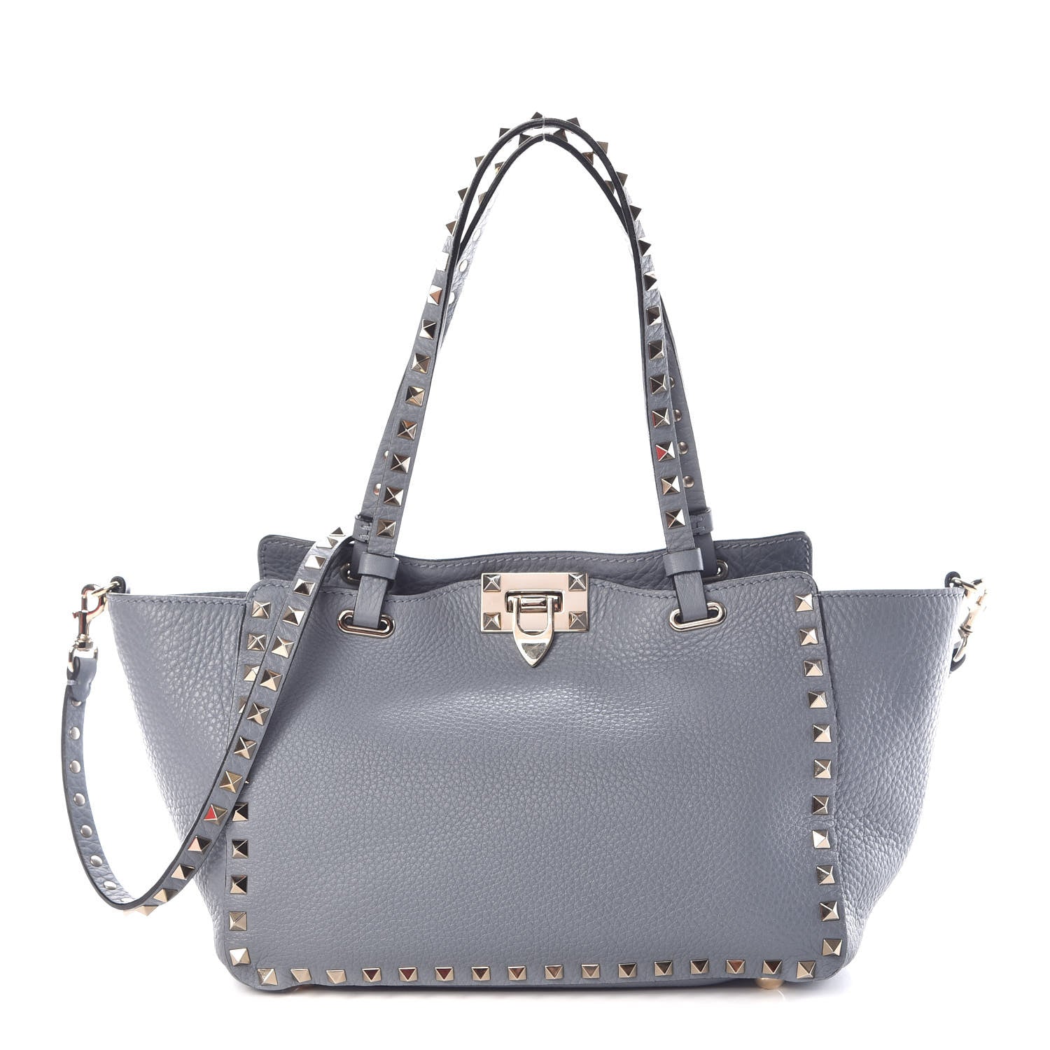 Valentino Garavani Grained Calfskin Small Rockstud Tote Grey 1 of 10