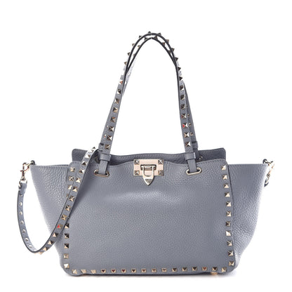 Valentino Garavani Grained Calfskin Small Rockstud Tote Grey 1 of 10
