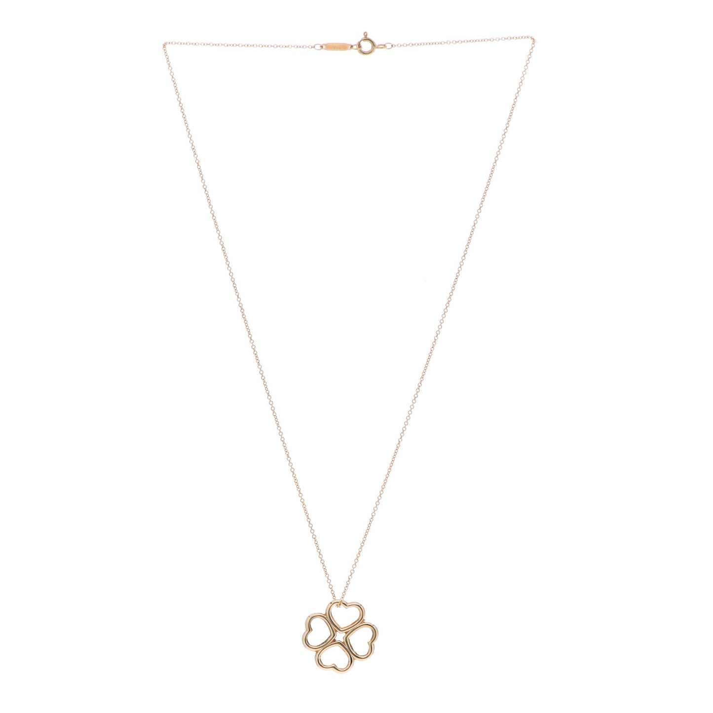 18K Yellow Gold Loving Heart Clover Pendant Necklace