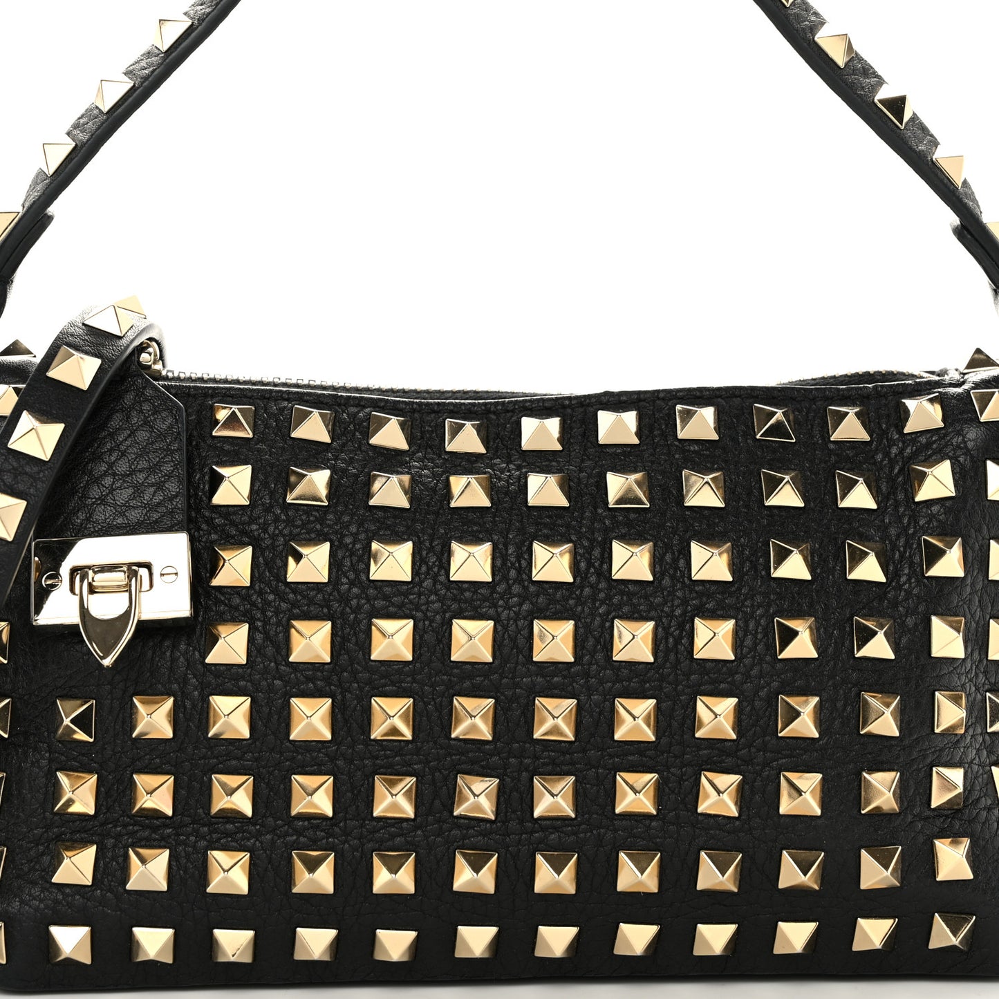 Grained Calfskin Small Rockstud All Over Crossbody Bag Black