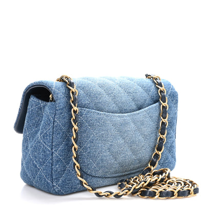 Chanel Washed Denim Quilted Mini Rectangular Flap Blue 3 of 10