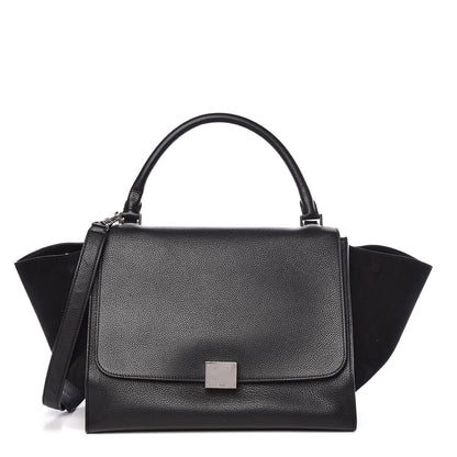 Celine Drummed Calfskin Suede Small Trapeze Black 1 of 13