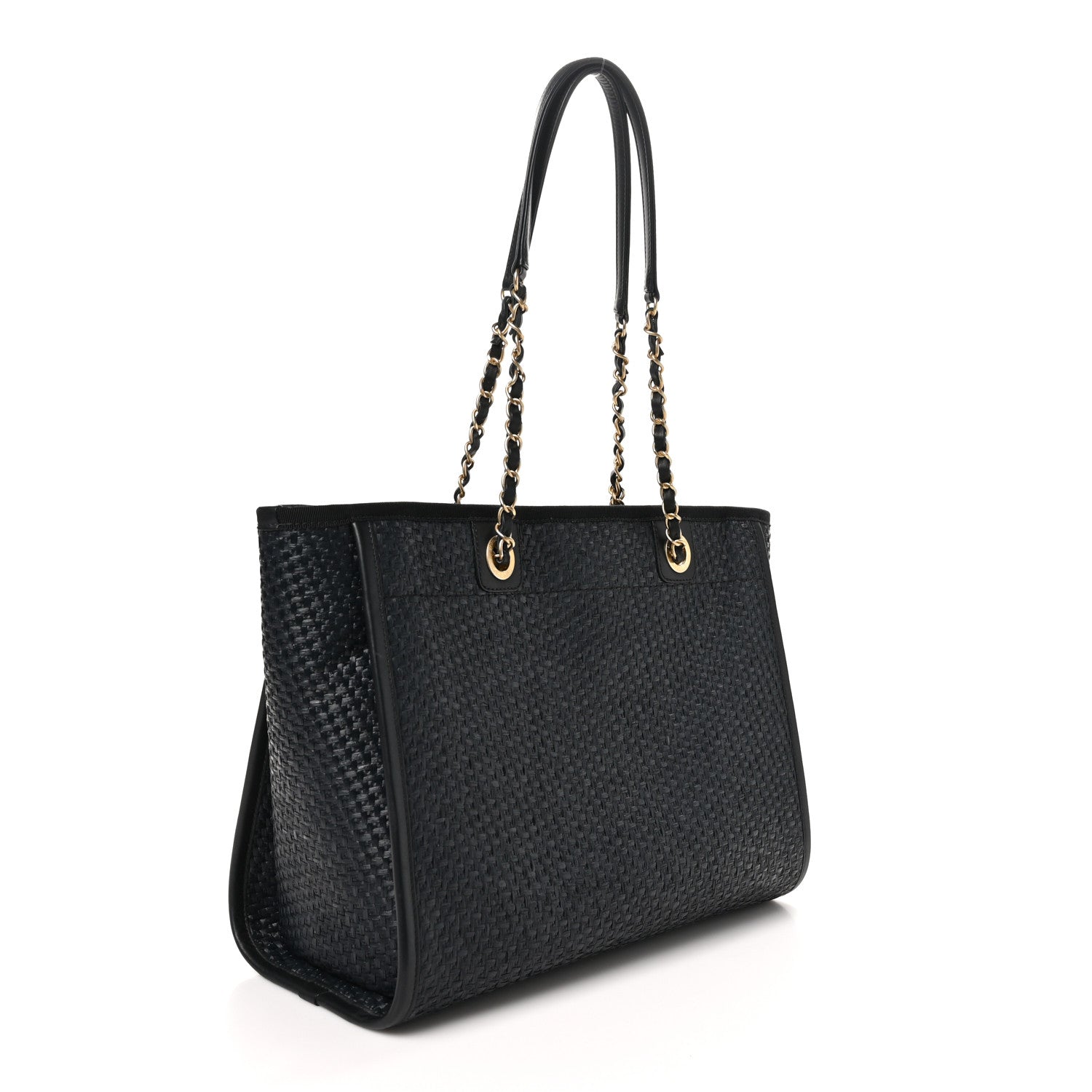 Chanel Straw Raffia Calfskin Chain Small Deauville Tote Black 3 of 10
