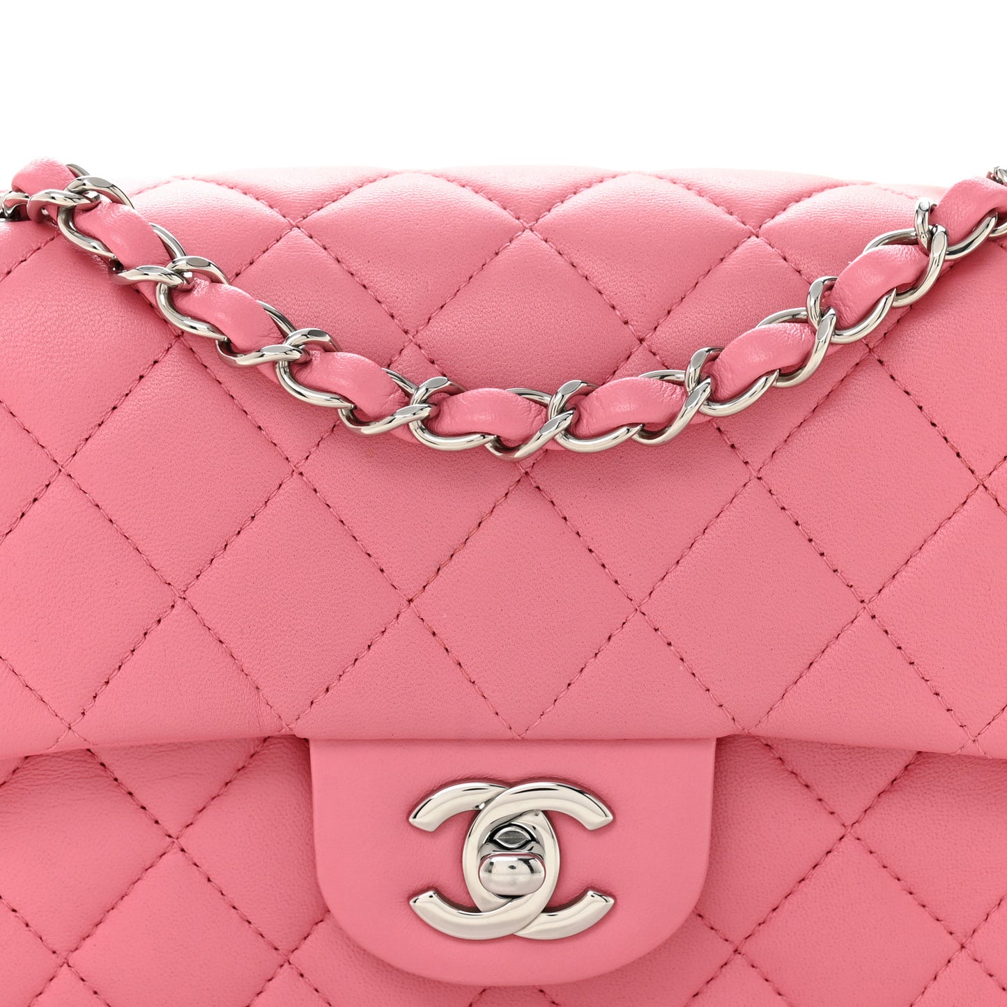 Lambskin Quilted Mini Rectangular Flap Pink