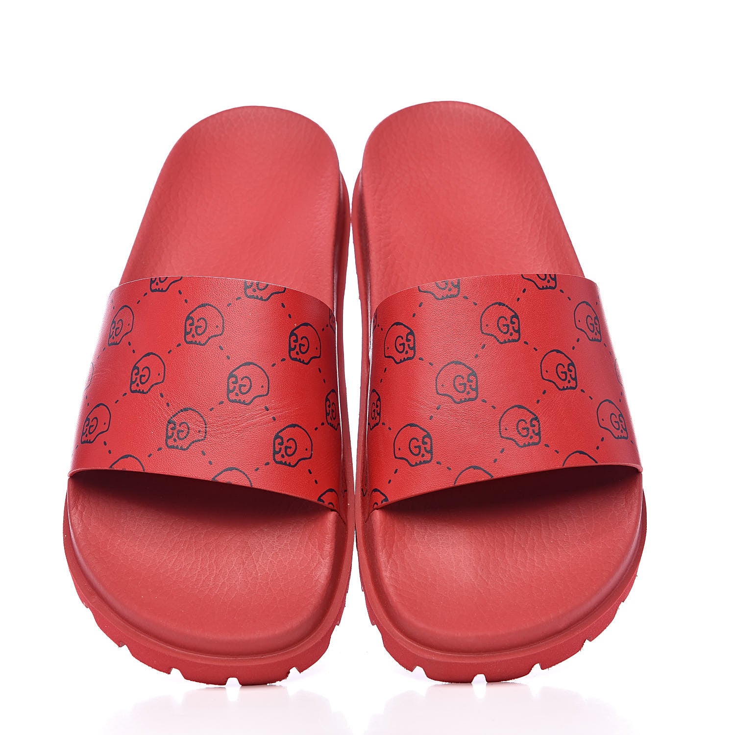 Gucci Calfskin Rubber GucciGhost Hamlet Skull Mens Lug Sole Slide Sandals 7 Hibiscus Red Blue Agata 5 of 9