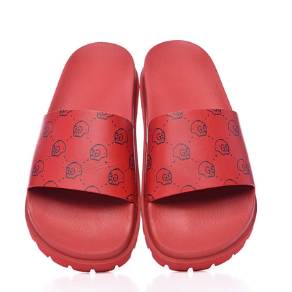 Gucci Calfskin Rubber GucciGhost Hamlet Skull Mens Lug Sole Slide Sandals 7 Hibiscus Red Blue Agata 5 of 9