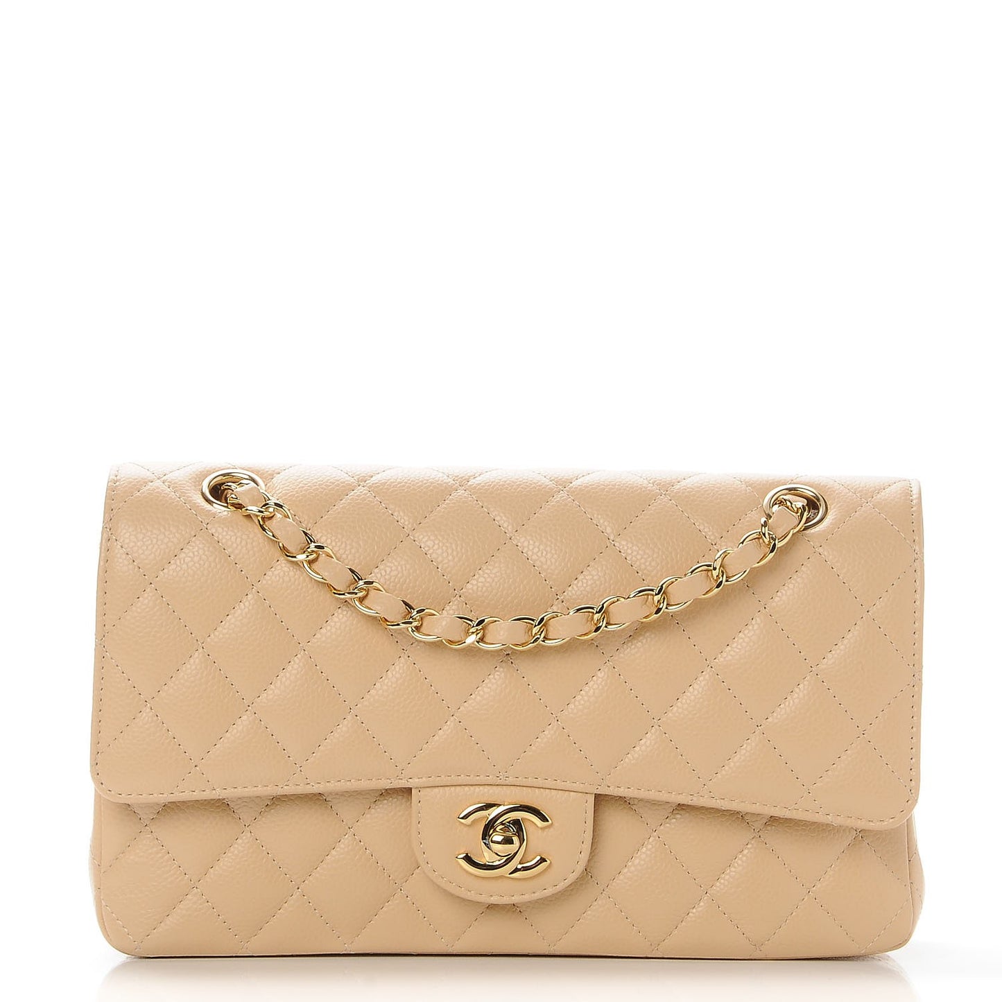 Caviar Quilted Medium Double Flap Beige Clair