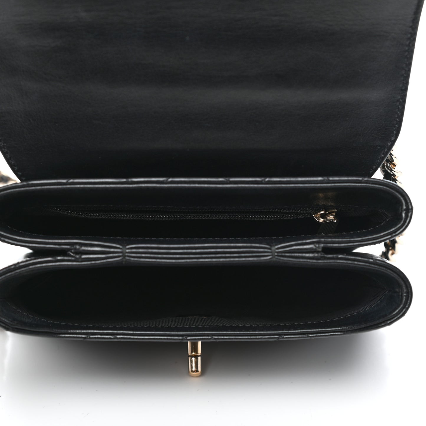 Calfskin Quilted Small Double Pocket Top Handle Flap Black
