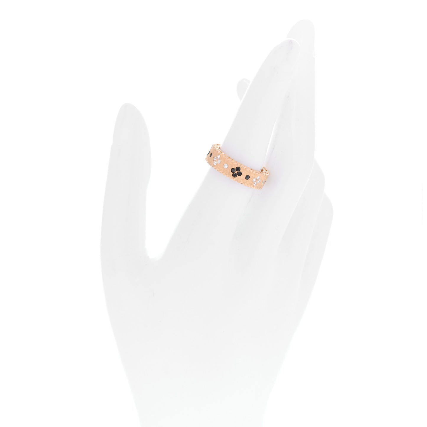 18K Rose Gold Black Diamond Love in Verona Satin Band Ring 53 6.5