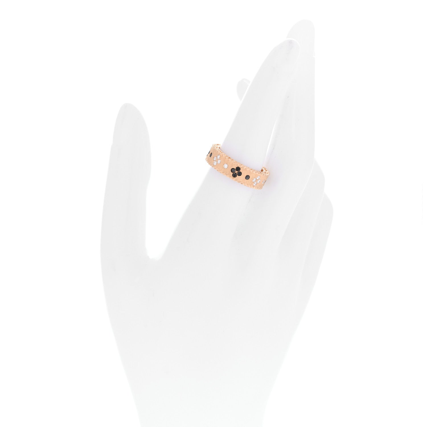 Roberto Coin 18K Rose Gold Black Diamond Love in Verona Satin Band Ring 53 6.5 2 of 4