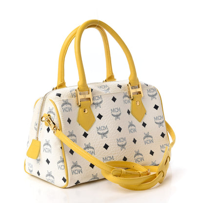 MCM Visetos Boston Satchel White Yellow 3 of 10