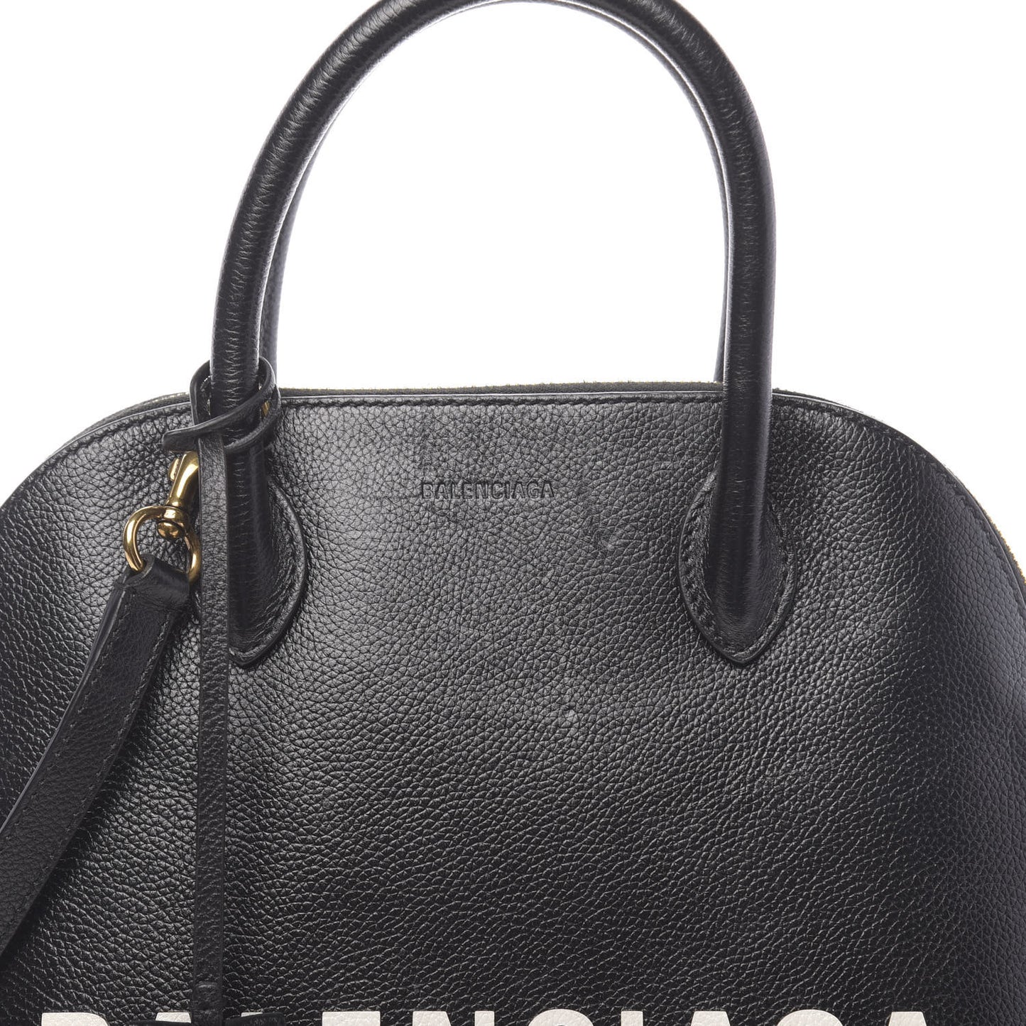 Grained Calfskin Logo S Ville Top Handle Bag Black White