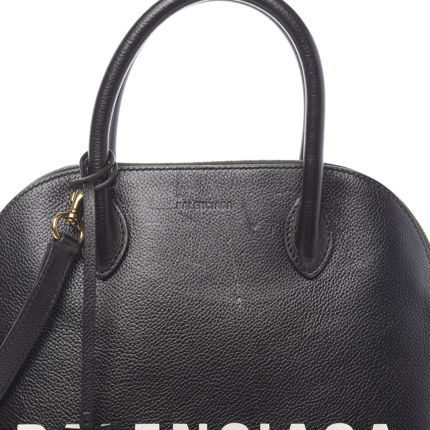 Balenciaga Grained Calfskin Logo S Ville Top Handle Bag Black White 10 of 10