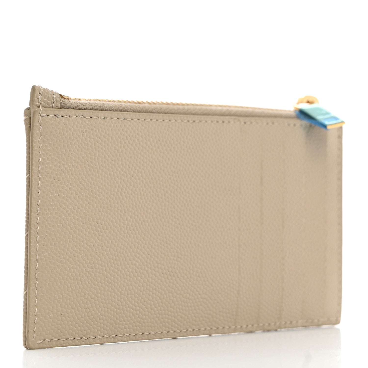 Saint Laurent Grain De Poudre Matelasse Chevron Monogram Fragments Zippered Card Case Sea Salt 3 of 8