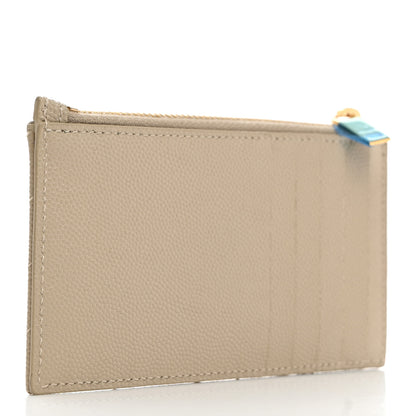 Saint Laurent Grain De Poudre Matelasse Chevron Monogram Fragments Zippered Card Case Sea Salt 3 of 8