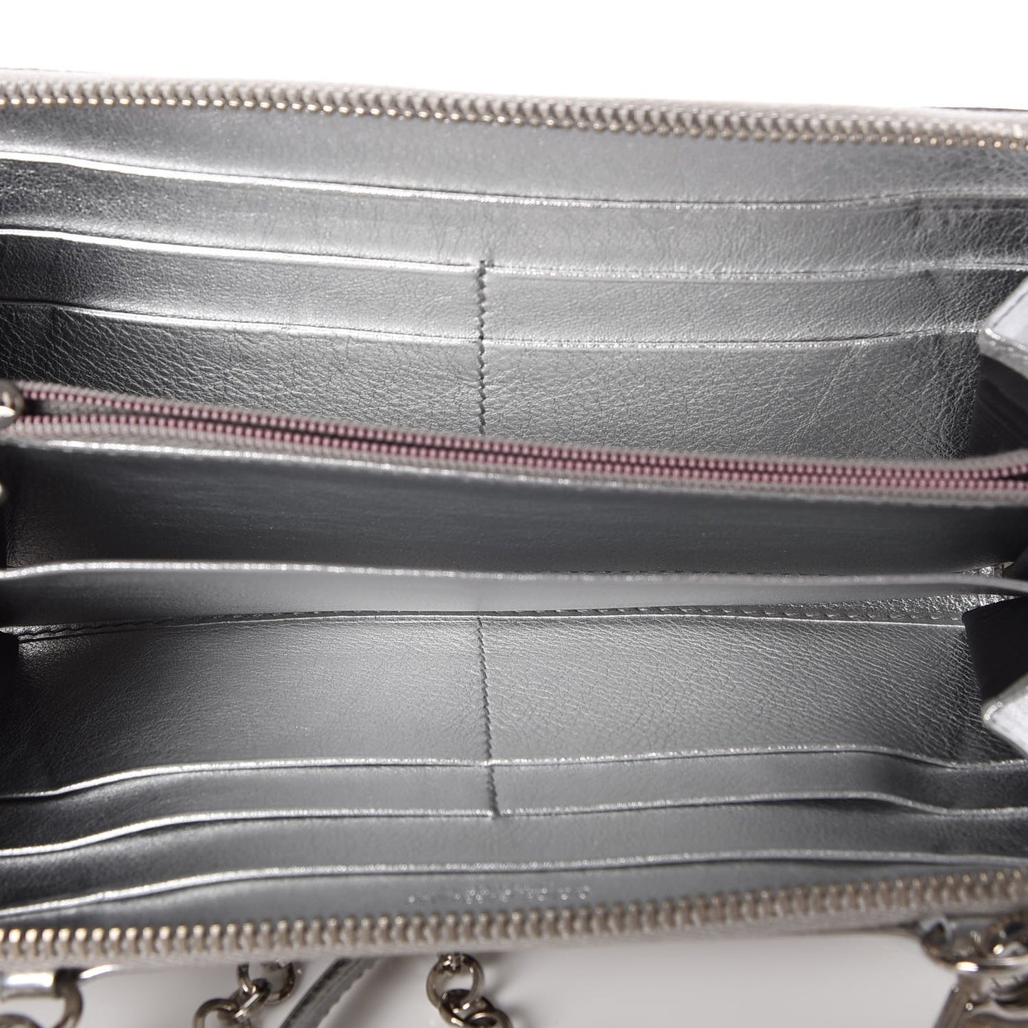 Metallic Patent Calf Hair Zip Around Wallet on Chain Silver Leopard