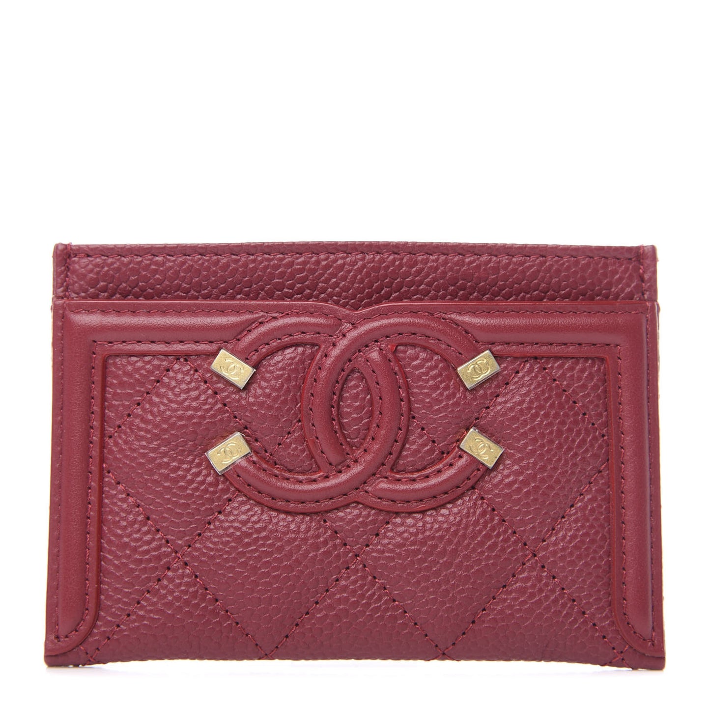 Caviar Quilted Filigree Card Holder Dark Red