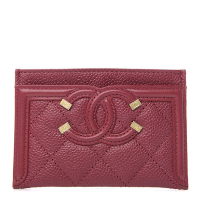 Chanel Caviar Quilted Filigree Card Holder Dark Red 1 of 8