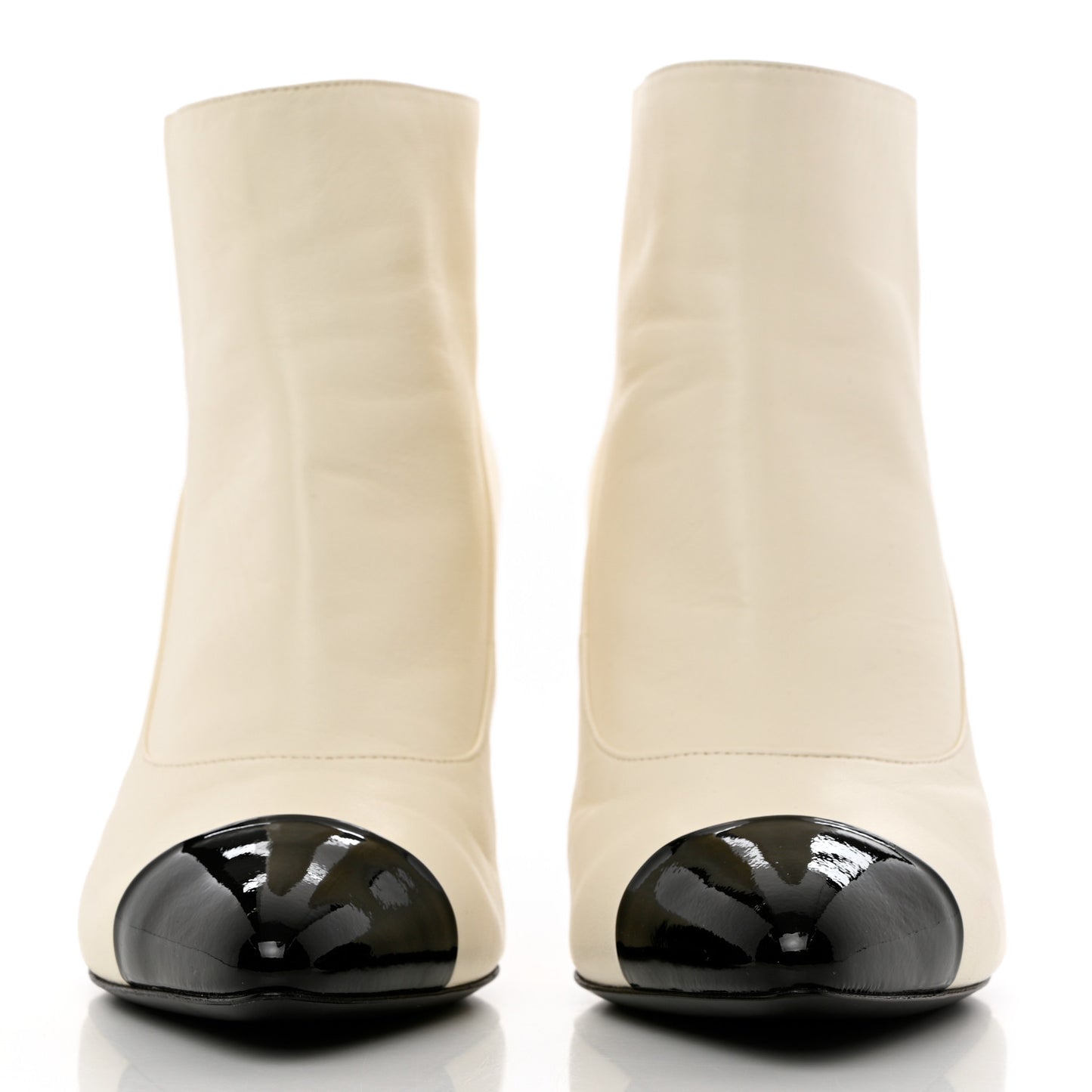 Lambskin Patent Calfskin Pearl Cap Toe Short Boots 38 Ivory Black