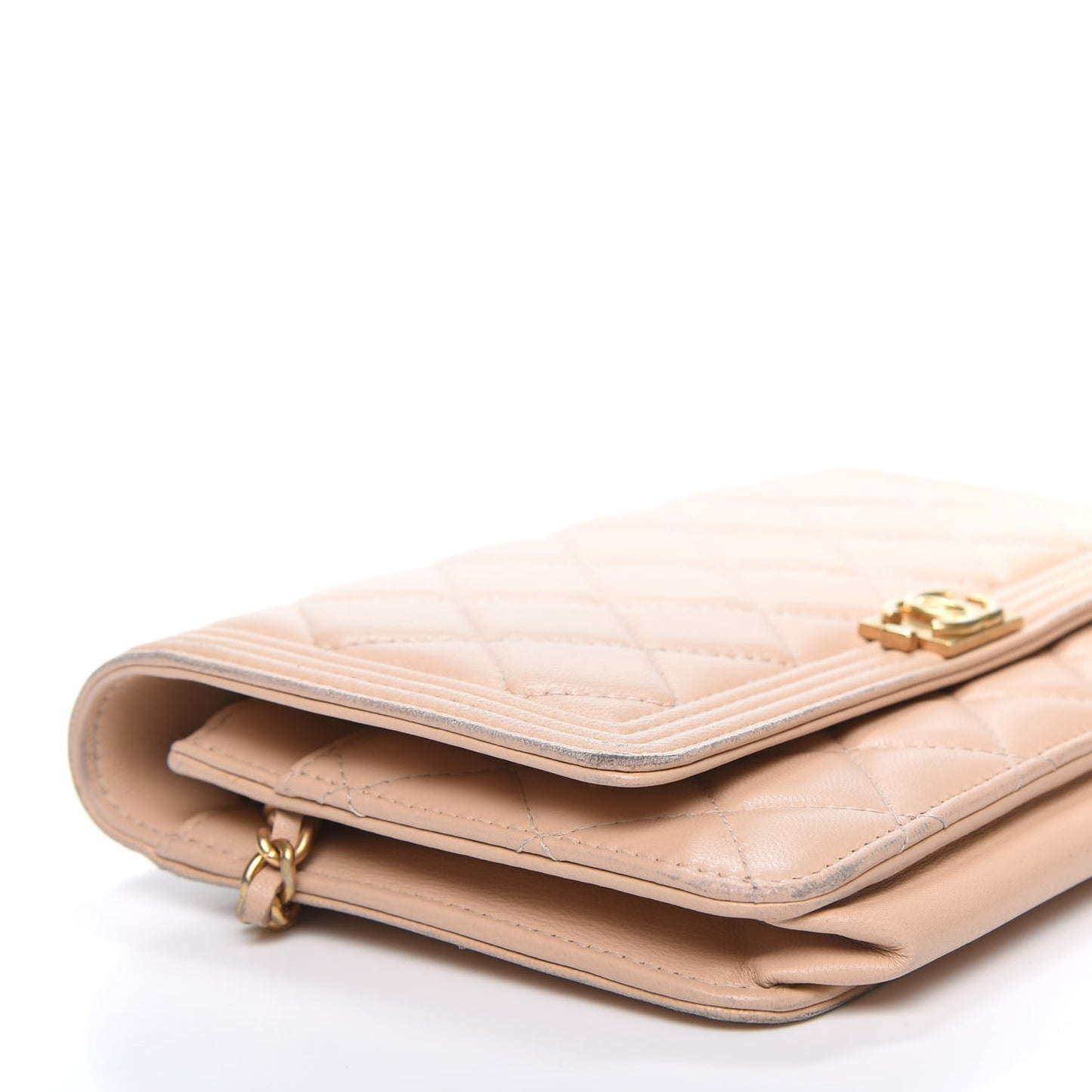 Lambskin Quilted Boy Wallet On Chain WOC Beige