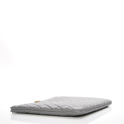 Chanel Calfskin Quilted Large Boy Cosmetic Case Grey 4 of 8