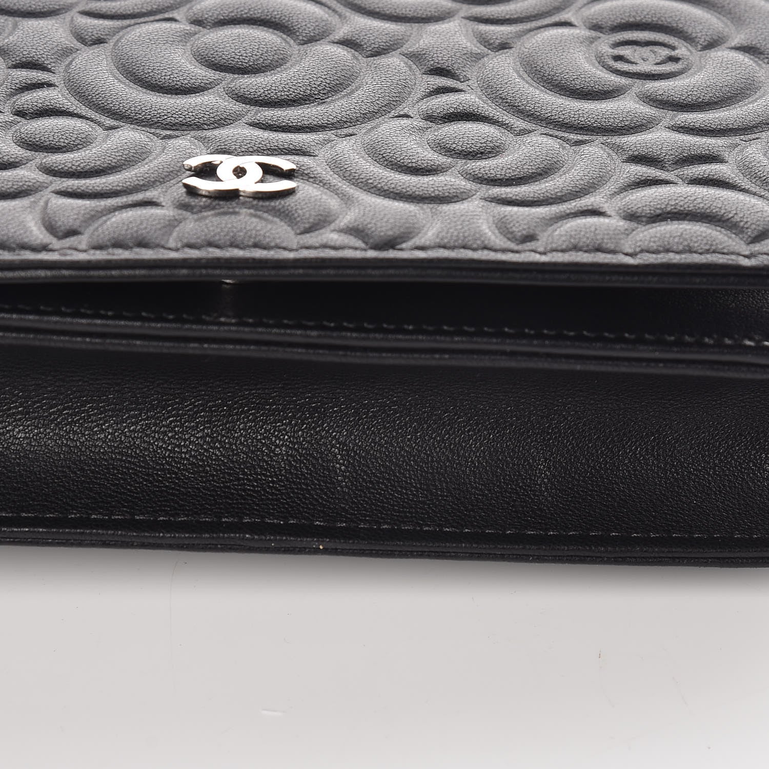 Chanel Lambskin Camellia Embossed Wallet On Chain WOC Black 11 of 11