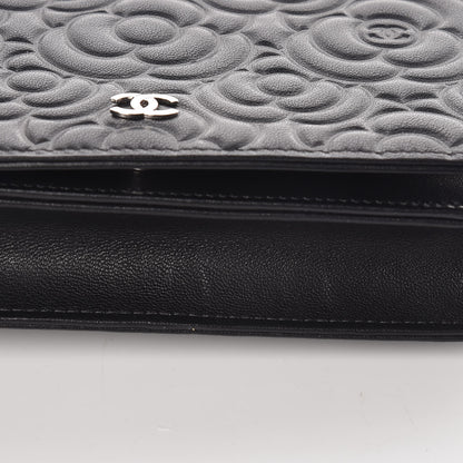 Chanel Lambskin Camellia Embossed Wallet On Chain WOC Black 11 of 11