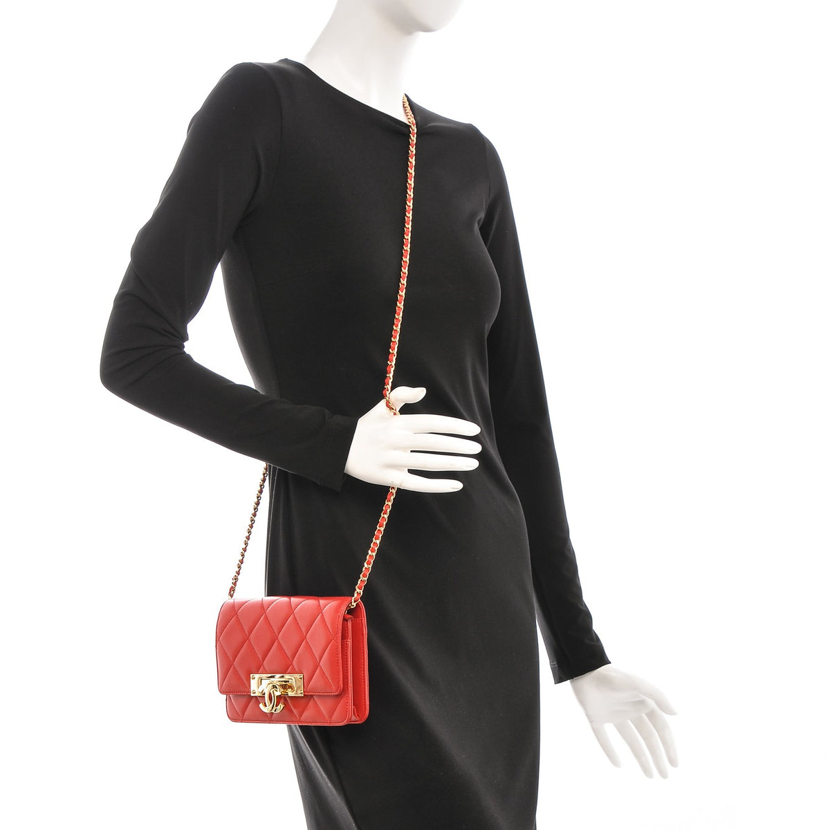 Lambskin Quilted Golden Class Wallet on Chain WOC Red